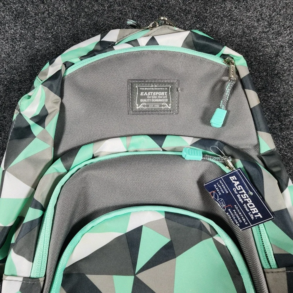Eastsport Backpack Unisex Large Mint Grey Geometric Laptop Sleeve 119540PW-CL9